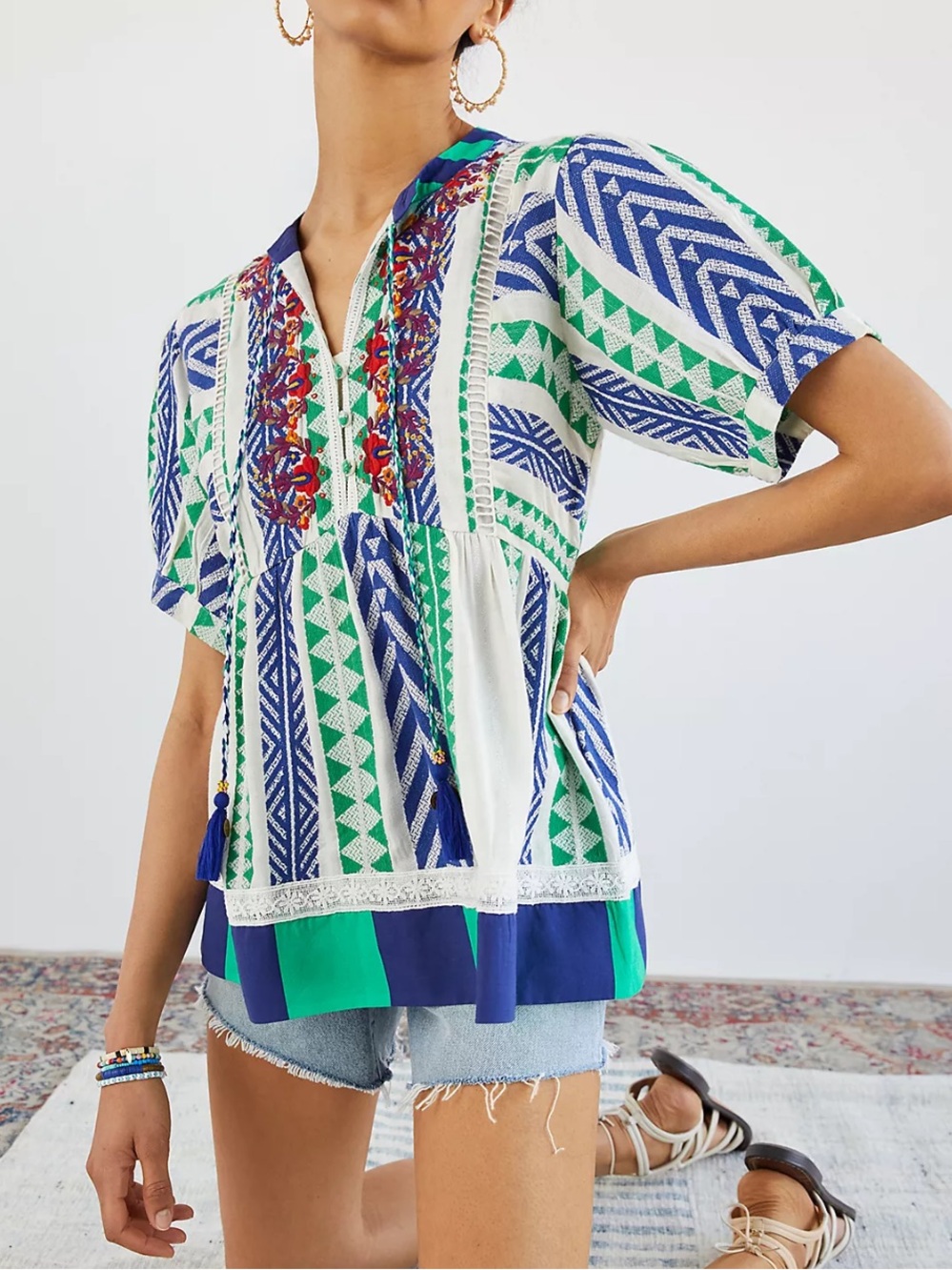Anthropologie Verb by Pallavi Singhee Blouse Sz Small  Boho Embroidered Tassel